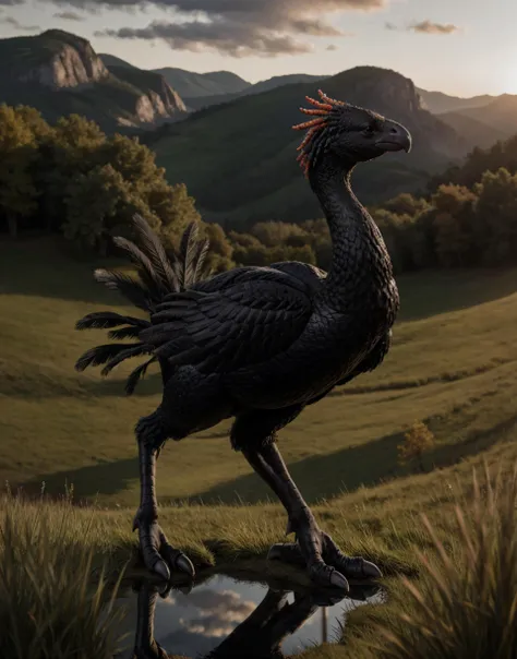 (black) chocobo, ((black feathers)reflective), field, no humans, tall grass, two legs, <lora:chocobo-nvwls-v1:1.0>, (absurd res:1.2), (photorealistic:1.2), BREAK, (8k:1.0), (hi res:1.0), (masterpiece:1.0), (best quality:1.0), (realistic:1.2), (ph0t0x2:1.0), (vibrant colors:1.0)