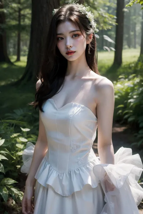 (realistic), (hyperrealism),best quality, masterpiece,ultra high res, (photorealistic:1.4),1girl,pale skin,skinny,(looking at viewer:2), <lora:add_detail:0.6>,forest, flowers, sunlight,
<lora:makina69_itzy_v1.0:1> , (tattered) wedding dress , bare shoulders, long hair, cowboy shoot,