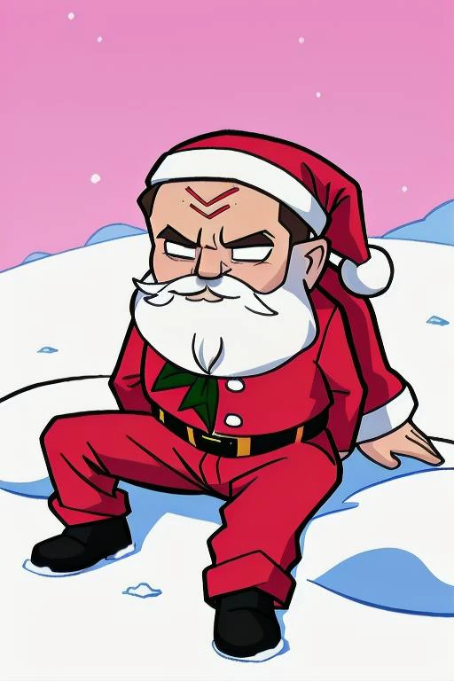 <lora:Invader Zim Style V3:0.8> invader_zim_style, 1man, santa claus, samta, holiday, snow, candycames, jolly, santa_costume,