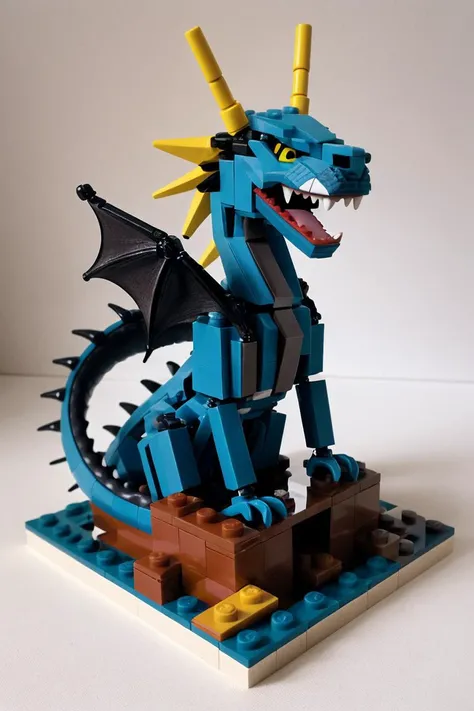 dragon on stand,<lora:legody-v10:1>,lego,