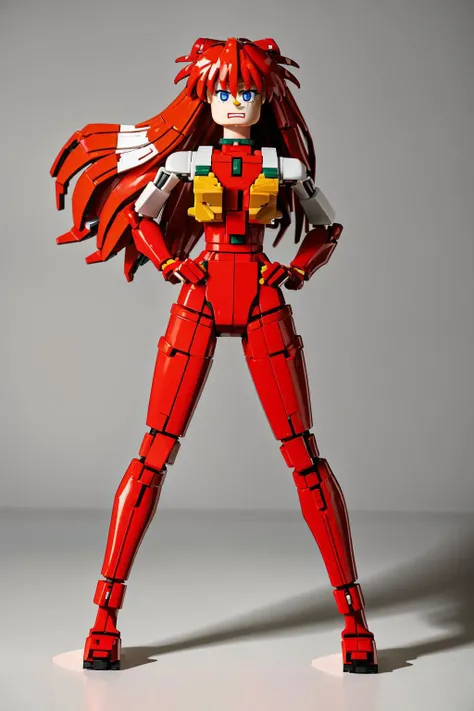 <lora:legody-v10:1>,lego,simple background, <lora:AsukaV1-000016:0.5>, souryuu asuka langley,full body,standing, (masterpiece, best quality, high quality, highres, ultra-detailed),