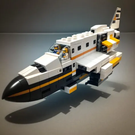 lego, simple background, Futuristic  Space shuttle, mini-figures astronauts,  Cyberpunk, (masterpiece, best quality, high quality, highres, ultra-detailed), <lora:legody-v10:1>