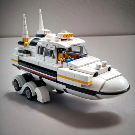 lego, simple background, Futuristic Space hovercraft, mini-figures astronauts, Cyberpunk, (masterpiece, best quality, high quality, highres, ultra-detailed), <lora:legody-v10:1>