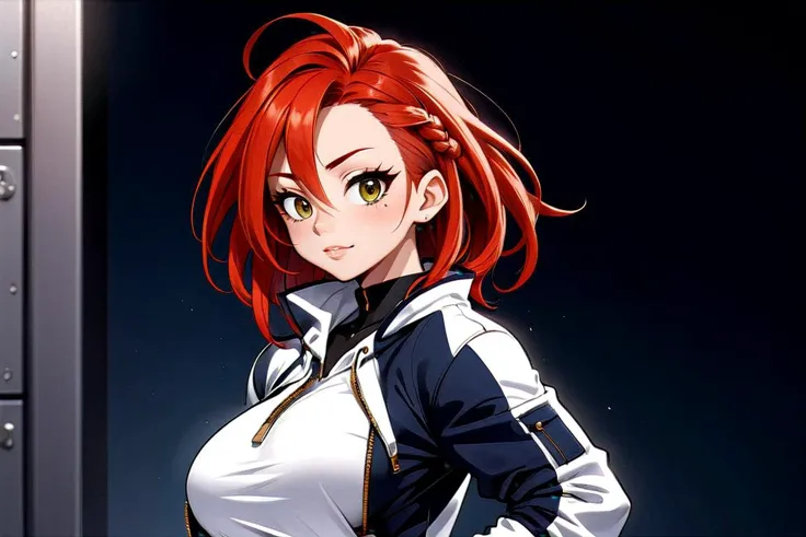 Create a high-quality anime illustration of a woman emphasizing bold lines and details reminiscent of professional manga art. The character should convey elegance and strength, with sharp, engaging eyes and a modern, fashionable outfit that suits her hairstyle. Opt for a minimalist background, focusing on a clean and uncluttered look to highlight her striking pose and confident demeanor. Her facial expression should be composed and slightly smiling, embodying both serenity and confidence.
(dreadlocks  hairstyle:1.3),
Ruby Red hair,
(One Hand in Pocket: Casual yet stylish, with the body slightly turned.:1.3)
<lora:uberfit_lora_sdxl:0.3> muscular
<lora:[GP]Thicc Style XL:0.3> thick thighs, curvy, large breasts