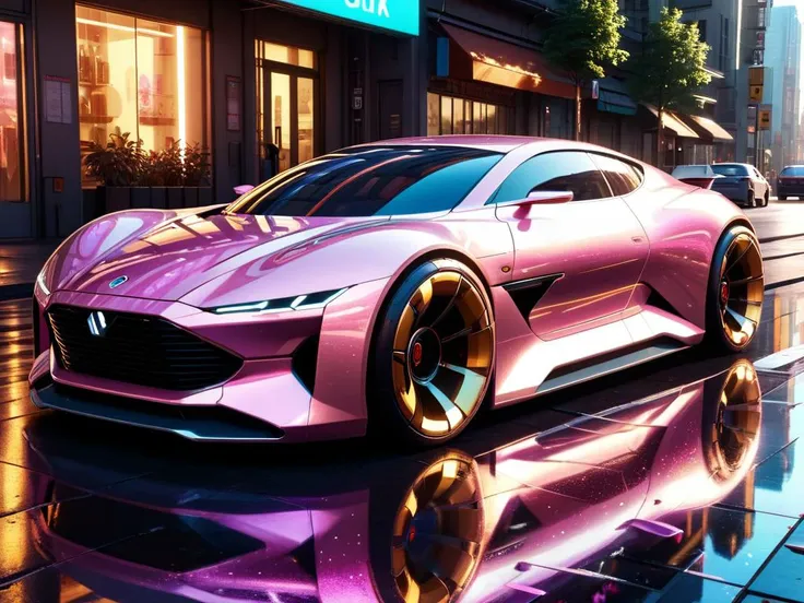 (masterpiece)+, (best quality)+, highres, high quality digital art of a medium shot photo of a futuristic concept car parked in an elaborate cyberpunk city, ray tracing, detailed reflections, high contrast, soft lighting, backlighting, bloom, light sparkles, chromatic aberration, smooth, sharp focus, (detailed)+, 4k, 8k uhd, (perfect anatomy)+, sharp, (intricate detail)+, (detailed background)+