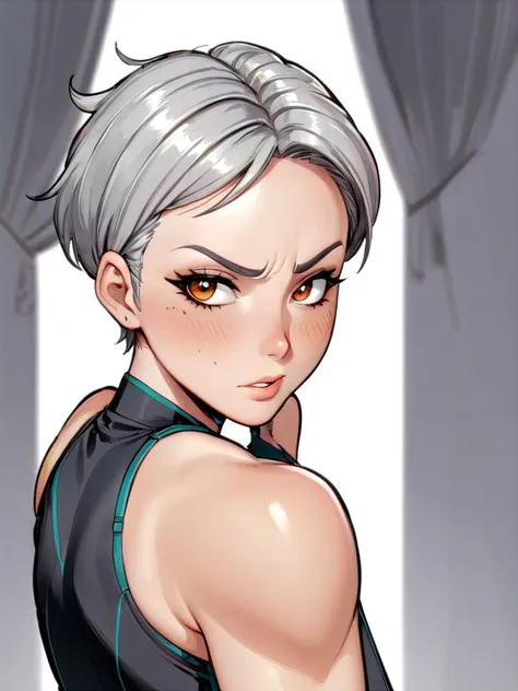 A mature 40-year-old woman with an asymmetrical pixie cut, rendered in high-quality anime style. She boasts an uberfit physique, accentuated by clothing with highly detailed shading and textures, reflecting a meticulous design process. The hair is given exceptional attention, with rich shading and precise line work to enhance depth and volume, creating a striking visual effect. Her eyes are detailed, a key feature in anime that captures a wide range of emotions. The addition of advanced dynamic lighting and vibrant colors brings out the realism and depth in her overall appearance. The quality of lineart throughout is intensified, with sharper and more defined lines adding clarity and precision to both the character and her attire. Against a plain white background, these details ensure that the focus remains squarely on the character, highlighting the sophisticated lineart and shading on her hair and clothing.
<lora:[GP]Thicc Style XL:0.6> curvy, wide hips
<lora:MatureFemaleSDXL:0.6> mature female, milf