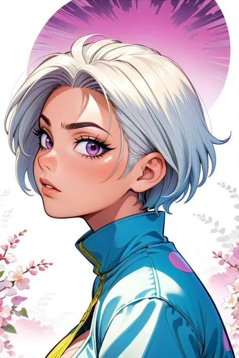 middle aged woman stands poised against a pristine white background, her design a harmonious blend of classic '90s anime aesthetics and contemporary artistry. Her features are distinctly reminiscent of the iconic '90s style - expressive eyes and a delicate face - yet refined with modern shading, textures, and detail that bring a new level of depth and realism. Her attire, a mix of vintage and trendy elements, bridges the decades with its timeless appeal. Her hair, styled in a way that nods to the '90s yet feels utterly current, cascades gently around her shoulders. The overall effect is a captivating fusion that pays homage to the past while showcasing the sharp, crisp quality of today's animation techniques. The entire composition is defined by bold, thick line art and vibrant colors, reminiscent of the high-quality manga covers crafted by seasoned Japanese artists, marrying the richness of traditional manga aesthetics with the depth and dynamism of modern digital art.
Resembles Hailey Bieberââ, big breasts,  Platinum Blonde hair, pixie cut,
<lora:[GP]Thicc Style XL:0.4> thick thighs, curvy
<lora:uberfit_lora_sdxl:0.4> 
glowing eyes