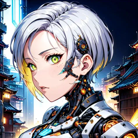 A mature 40-year-old woman with an asymmetrical pixie cut, designed in a high-quality anime style, reminiscent of professional anime art. She boasts an uberfit physique highlighted by her cybernetic, robotic elements, showcasing intricate lineart and detailed shading to emphasize the complexity of her design. The character's eyes are large and expressive, capturing the essence of anime's emotive storytelling. Dynamic lighting and vibrant colors add depth and realism to her appearance, with a subtle glow around the cybernetic parts to accentuate the technological aspect. The background is plain white, focusing attention on the character and her unique features.
 <lora:koreandolllikeness_xl:0.6> koreandolllikeness
 <lora:EnvyLineArtSliderXL01:0.6>
 <lora:mecha:0.4> mecha