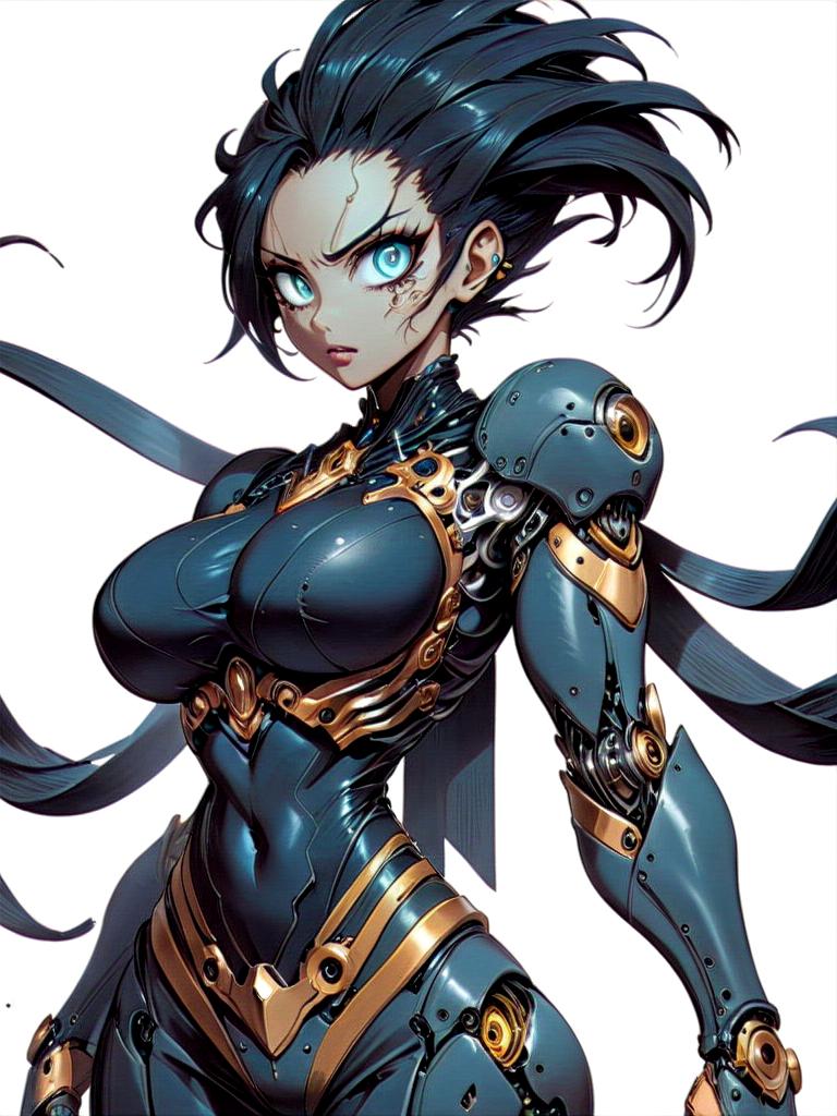 A woman in a blue and gold costume holding a sword - SeaArt AI