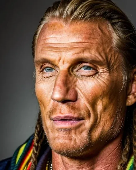 (masterpiece, best quality), Dolph Lungren  as rastaman wearing rasta bianie, close up, beard, 1 man, epic (photo, studio lighting, hard light, sony a7, 50 mm, matte skin, pores, colors, hyperdetailed, hyperrealistic), ultrasharp,  <lora:dolph:0.95>