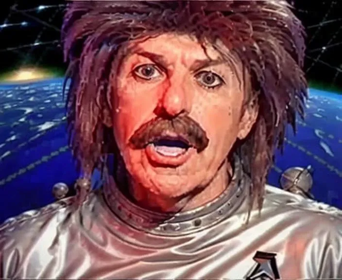 portrait of zladkovladcik man makes faces when riding on a sputnik satellite earth viewed from orbit in the background, professional photography, super sharp, intricate detail, high resolution, high quality, detailed face, <lora:hjzladkovladcik_v10:0.8>