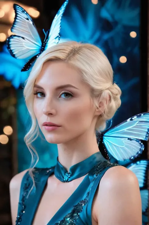 cinematic film still professional masterpiece photography with a <lora:PiperPerri_SDXL_v1.0:1>
(white pale skin:1.2),
RAW, floating profile enveloped by fluttering azure butterfly wings, ((ohwx woman)), sleek chin-length strands swept back from porcelain features, serenely embracing transformation amid surreal metaphorical metamorphosis. Photographed within a dreamlike soundstage setting by pioneering artist David LaChapelle, who beautifully blurs reality with whimsy. . shallow depth of field, vignette, highly detailed, high budget, bokeh, cinemascope, moody, epic, gorgeous, film grain, grainy