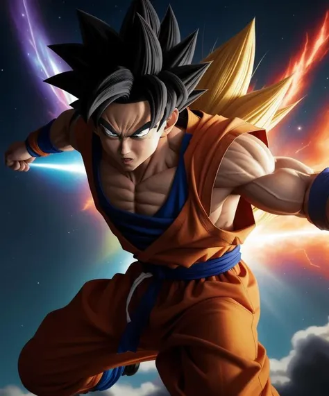 Goku from Dragon Ball Z on his flying cloud, consider working with artists such as Ryan Meinerding, Phil Saunders, or Adi Granov to create a sleek and stylish design, This logo could feature a centralized of Goku on his cloud with simple shapes and bold colors to create a striking design that captures the energy and excitement of the anime, inspired by marvel comics, art by alex ross and jim lee, Trending on Artstation, Highly detailed, Sharp focus
