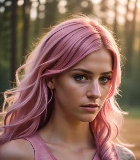 warrior, hair pink, ((realism)), extremely high quality RAW photograph, ultra detailed photograph, sharp focus, high resolution, high quality, film grain, Fujifilm XT3,Highly Detailed, movie, (Cinematic Photo:1.3) of (Realistic:1.3),Photorealism, (Magical Photo:1.3)