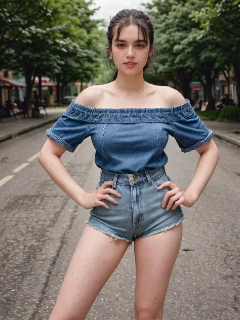 Wildlife Photography photo of <lora:PHM_-_Kim_Domingo_LoRA:1> kimdomingo, black hair, Angry, tightened jaw, squinted eyes, and raised eyebrows., (Off-the-shoulder top, denim shorts, espadrilles), head shot, (country road, winding path, scenic drive, peaceful), hard light, Medium Shot, shot on Sony VeniceCanon EOS C500 Mark II with Leica Summilux-C 100mm T1.4,in style of Alfred Stieglitz, <lora:ReaLora:.2> <lora:PAseer-SD15-LCM Quick:1> <lora:add_detail:0.5>