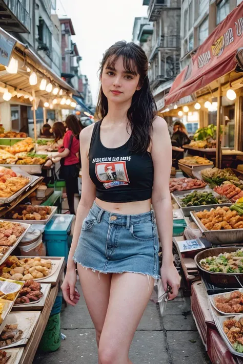 Time-Lapse Photography photo of <lora:PHM_-_Kim_Domingo_LoRA:1> kimdomingo, black hair, Relieved, Mouth turned up slightly, eyes wide open, and a relaxed jaw., (Graphic tank top, denim skirt, sneakers), full body, (street market, vibrant stalls, aromatic street food, bustling), edge lighting, Three-Shot, shot on Blackmagic Pocket Cinema Camera 6K Pro with Angénieux Optimo 28-76mm T2.6,in style of David Bailey,  <lora:ReaLora:.2>  <lora:PAseer-SD15-LCM Quick:1> <lora:add_detail:0.5>