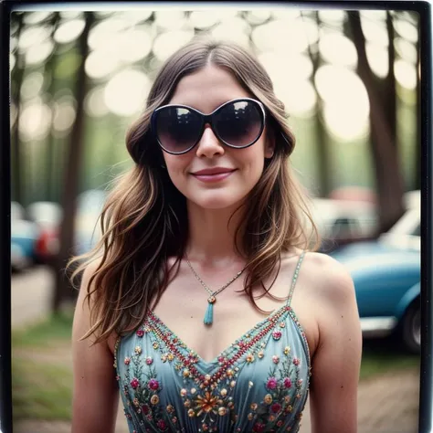 (breathtaking masterpiece award winning) RAW (polaroid:1.2) (1960s) hippie woman floral print dress (intricate details:1.1) (film grain:1.2) smiling (retro reflective sunglasses:1.1) at woodstock (1969) (soft natural lighting) (best quality) (dark shadows) (bokeh) (dof:1.2) (sharp focus:1.1) (detailed skin:1.2) (8k) (hq) (uhd) (hdr) (dslr) (absurdres) (faded washed out:1.2)