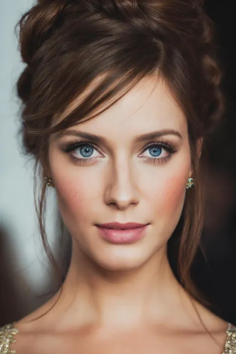 Photograph, chk , detailed face, skin texture, beautiful eyes, long hair, (hair up), office background, high detail, HD, ultra detailed, ultra realism, field of view, trending on 500px, <lyco:ChristinaHendricks-RealVision-V1.0:1.0>