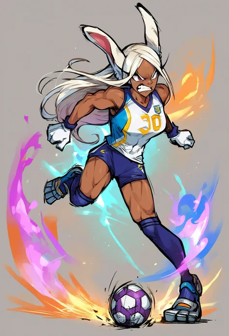 score_9, score_8_up, score_7_up, score_6_up, BREAK source_anime, soccer ball, sportswear, soccer uniform,full body, angry,lineart, aura,mirko,dark skin,bunny ears <lora:MarioStrikerXL:0.8>