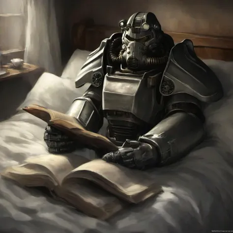 masterpice,high quality,
 <lora:PE_PowerArmor:0.8> PEPowerArmor,
lying in bed,sleeping,blanket,reading a book