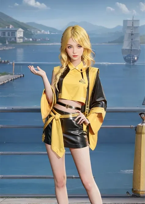 [[tie up your hair]],[[the hands of a normal young girl]],tech world,yellow hair,high quality,a beautiful girl in yellow,<lora:XM:0.7>,there's nothing extra on my body,my hand is covered by clothes,hands down,hand covered,
