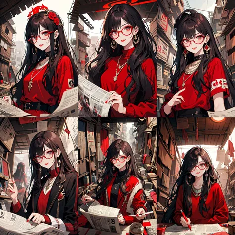 (otherworldly, otherworldly atmosphere, otherworldly appearance), highly insanely detailed, masterpiece, top quality, best quality, highres, 4k, 8k, RAW photo, Caribbean, egyptian,
depth of field, focused, foreshortening,
(dark tunnel, flower field, flower filed, china street),
(long_hair, long hair), collar, earrings, jewelry,
(random colors cloth, random colors hair, random long hair, dynamic hair),
sparking lips, eyeliner, makeup, hair over one eye,
(Adult, jav, half naked, nsfw:0.8),
(dynamic pose), (dynamic weather),
newspaper wall, glasses, parted lips, looking over eyewear, black jacket, jewelry, long hair, jacket, red shirt, solo, upper body, brown hair, 1girl, necklace, earrings, red sweater, looking at viewer, red-tinted eyewear, sweater, red jacket, red lips,
<lora:newspaper_wall:0.7>,
tied shirt,
fisheye, from below,
(air bed, indian slums, egyptian slums:1.2), Air Mattress,
(smiling at viewer)