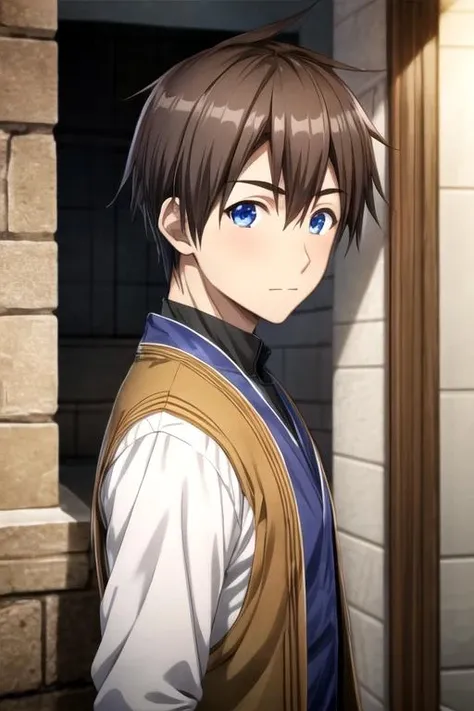 masterpiece, best quality, game cg, 1boy, solo, male focus, looking at viewer, upper body, depth of field, anime coloring, , <lora:kyouya_hashiba:0.66>, kyouya_hashiba, brown hair, blue eyes, carnival costume, ancient rome, HD-DVD