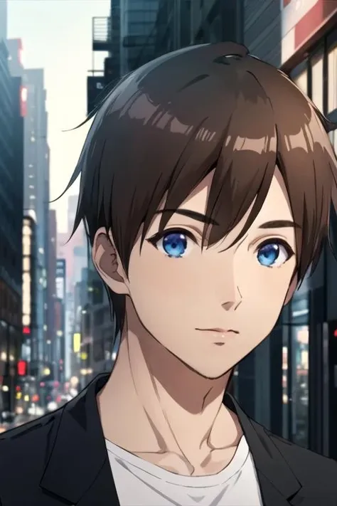 masterpiece, best quality, wallpaper, 1boy, solo, male focus, looking at viewer, , , , realistic, <lora:kyouya_hashiba:0.82>, kyouya_hashiba, brown hair, blue eyes, , The City of Glas, 2k resolution