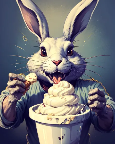 <lora:zay:0.7> zay rabit eating ice cream