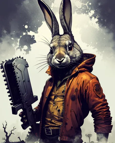 <lora:zay:0.7> zay rabit horror with a chainsaw