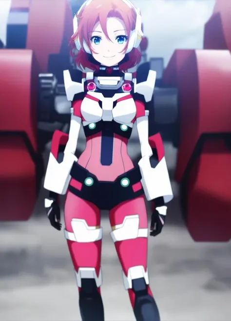 <lora:LBX-Girls_Riko:0.6>, LBX-Girls_Riko, 1girl, red hair, pink hair, thighhighs, blue eyes, mecha bodysuit, short hair, solo, gloves, boots, choker, covered navel, smile, standing,