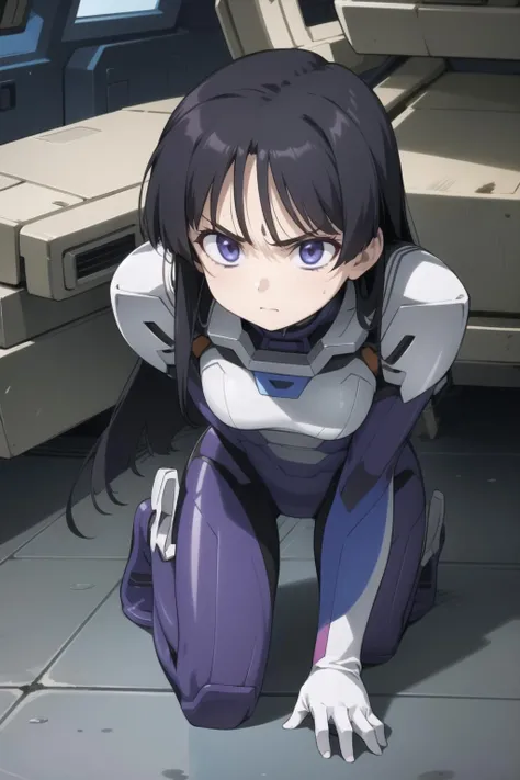 <lora:aoba-000029:1> tsuzaki,
pilot suit,
1girl, defeat, glaring, dirty, on floor