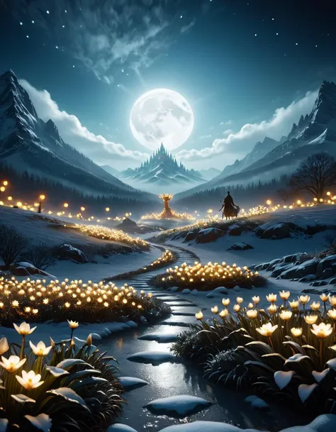 cinematic film still <lora:FF-Style-Astigmatism-1.0.LORA:1> astigmatism Style, breast plate, concept art, landscape of a (light scene:1.3) from inside of The Nidhogg Dragon, flower field, Winter, (stylized by Thomas Moran:1.0) , Moonlit, 800mm lens, Offset print, astigmatism, night scene . shallow depth of field, vignette, highly detailed, high budget, bokeh, cinemascope, moody, epic, gorgeous, film grain, grainy