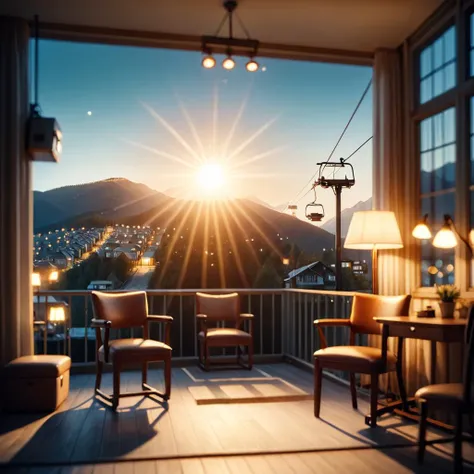 cinematic film still <lora:FF-Style-Astigmatism-1.0.LORA:1> Astigmatism, Astigmatism style, digital art, Rule of Thirds, landscape of a Messy Dormitory and Chair lift, Sun in the sky, Masterpiece, Sun Rays, Kodachrome, designed by Chuah Thean Teng, (Greta Knutson:1.3) , night time . shallow depth of field, vignette, highly detailed, high budget, bokeh, cinemascope, moody, epic, gorgeous, film grain, grainy