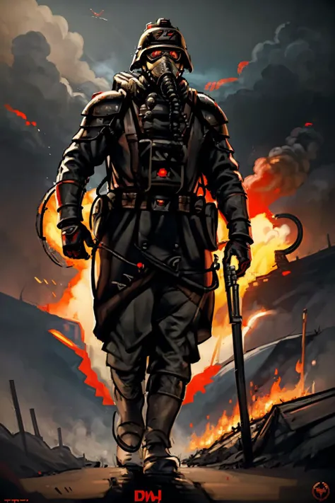 (picture perfect)), solo, best quality, soldier, dkok, walking to camera, glowing red eyes, mask, gasmask, war background, battle pose, smoke, fire, <lora:DKOK:0.75>
propaganda poster, sovietwave <lora:Soviet_propaganda:0.56>