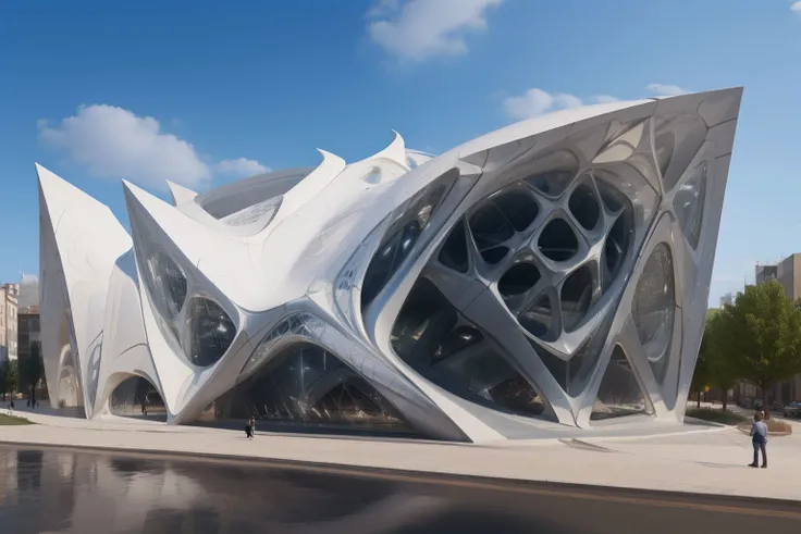 <lora:net:1>, net building, <lora:zaha:0.5>, zaha, (masterpiece, best quality, high quality, highres, ultra-detailed),