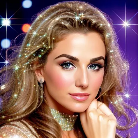 <lora:GlitterGaze_v01:1> glitter photo 90th pretty woman