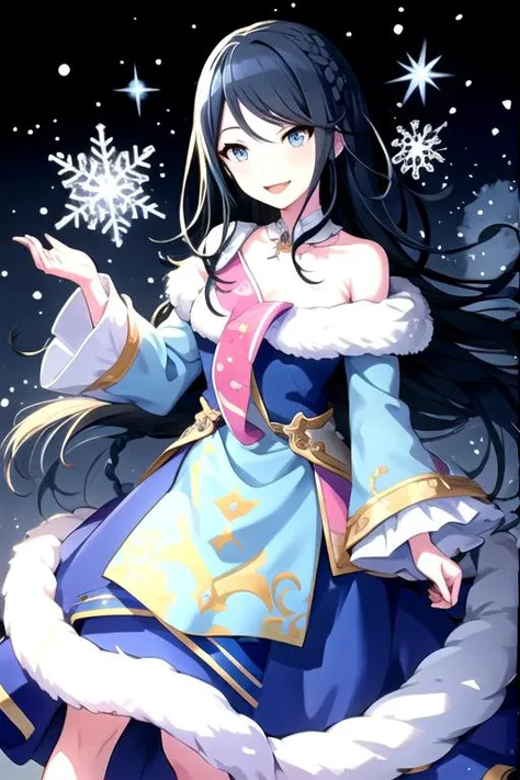 <lora:Ichika3rd-06:0.7> ,ichika3rd, looking at viewer, smile, blue dress. ice. palace, frozen, parody, very long hair, side braid, braid, glacier, long dress, long sleeves, princess, snow, snowflake