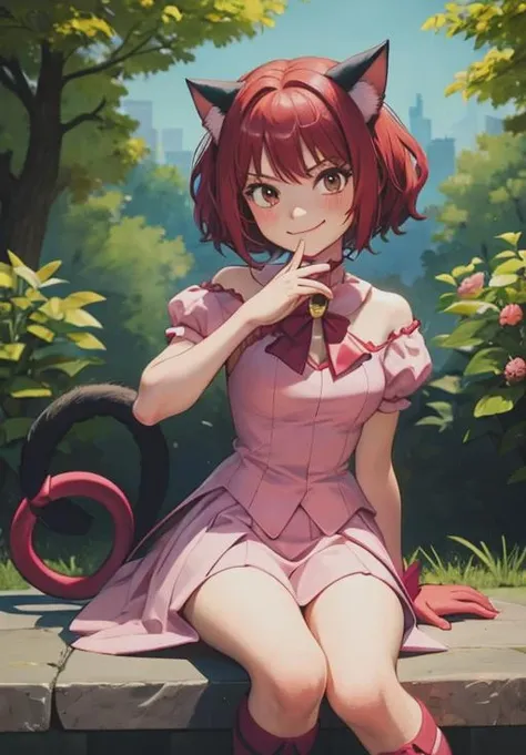 <lora:TMM_Ichigo_Momomiya:0.8>, TMM_Ichigo_Momomiya, 1girl, solo, smirk, sitting, (magical, magnificent, masterpiece:1.3)