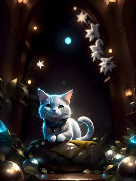 grey cat++, (green eyes)++, snow, (warm scarf)+, snowflakes, (bobble hat)+, Christmas tree, dynamic colors, beautiful, 32k, uhd, 16k+, best quality, masterpiece, very beautiful, perfectionism, max detail, soft shadows, vibrant, insanely detailed, expressive, perfect, intricate details, sharp focus, ultra detailed, cinematic, movie still, celestial, crystalline, volumetric lighting, caustics, octane render, absurdres, natural wonder, expressive, nice looking, dramatic, blender, atmospheric, HDR, amazing detail <lora:warmcats-1.2:0.9> <lora:nlc_blue:0.5><lora:rMadArt3_NoiseOffset:0.5><lora:hotarublur_v100:0.35><lora:depth_of_field_slider_v1:-0.5> 