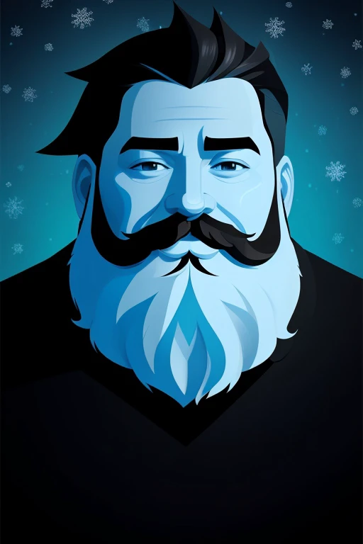 a stylized image of a man with a goatee and beard with a blue background and a black and white background, Bedwyr Williams, behance hd, a character portrait, temporary art, (Christmas:1.2)