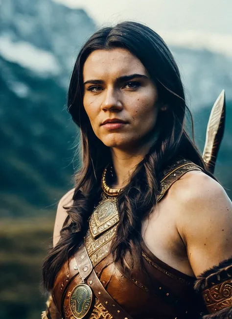 analog style, modelshoot style, A stunning intricate full color portrait of (35 years old sks woman:1) as (viking warrior woman), (barbarian), epic character composition, by ilya kuvshinov, alessio albi, nina masic, sharp focus, natural lighting, subsurface scattering, f2, 35mm, film grain, <lora:locon_brett_v2_from_v1_64_32:1.3>