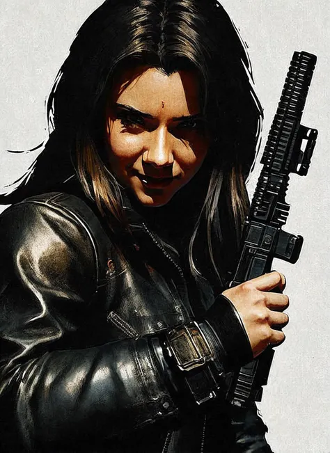illustration of sks woman as thief in leather armor, smirk, beautiful detailed eyes, cinematic, drawn by Greg Rutkowski, Yoji Shinkawa:0.6, vibrant colors, <lora:locon_brett_v2_from_v1_64_32:1.3>