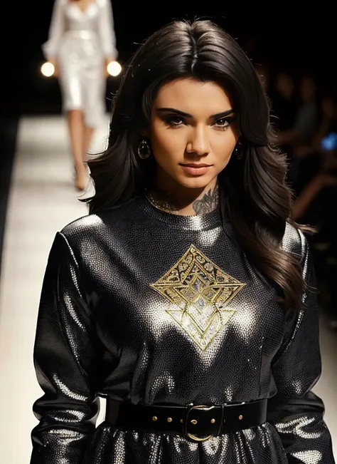 modelshoot style, raw photo of a supermodel sks woman wearing shimmering clothes walking on the ramp at milan fashion show, tattoos, 8k, intricate details, detailed face and eyes,(rendered eyes) <lora:epiNoiseoffset_v2:1>, <lora:locon_brett_v2_from_v1_64_32:1.3>