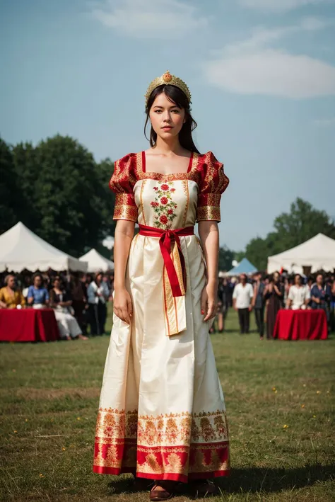 A full color portrait of a beautiful woman wearing a traditional dress at a cultural festival,full body,epic character composition,by ilya kuvshinov, alessio albi, nina masic,sharp focus, subsurface scattering, f2, 35mm, film grain <lora:avad:1>