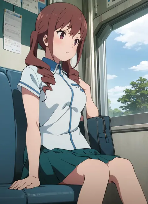 masterpiece, best quality, very aesthetic, absurdres, 1girl, nakano yotsuba, go-toubun no hanayome,sitting on seat, in train, spread apart, panties, blush, anime artwork, key visual, highly detailed, looking at viewer, full body
