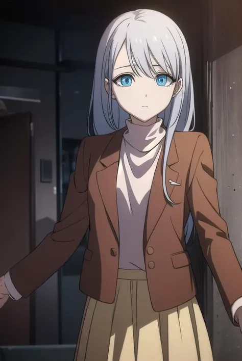 sayatakatori, <lora:sayatakatori-lora-nochekaiser:1>,
saya takatori, long hair, grey hair, hair over shoulder,
BREAK skirt, long sleeves, jacket, long skirt, brown jacket,
BREAK looking at viewer,
BREAK indoors,
BREAK <lora:GoodHands-vanilla:1>, (masterpiece:1.2), best quality, high resolution, unity 8k wallpaper, (illustration:0.8), (beautiful detailed eyes:1.6), extremely detailed face, perfect lighting, extremely detailed CG, (perfect hands, perfect anatomy),