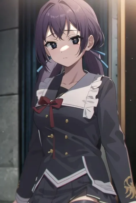 rokakitsuregawa, <lora:rokakitsuregawa-lora-nochekaiser:1>,
roka kitsuregawa, long hair, (black eyes:1.5), twintails, purple hair,
BREAK skirt, thighhighs, ribbon, school uniform, black thighhighs, zettai ryouiki,
BREAK looking at viewer,
BREAK outdoors,
BREAK <lora:GoodHands-vanilla:1>, (masterpiece:1.2), best quality, high resolution, unity 8k wallpaper, (illustration:0.8), (beautiful detailed eyes:1.6), extremely detailed face, perfect lighting, extremely detailed CG, (perfect hands, perfect anatomy),