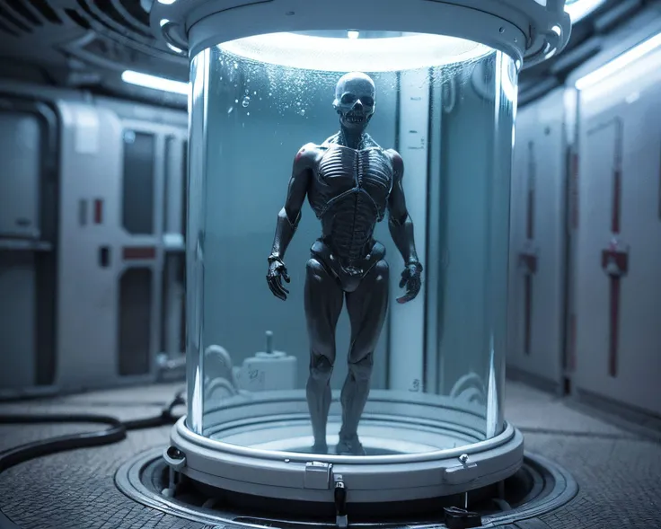 "Create a YouTube thumbnail featuring the text 'Frozen After Death?' with an image of a futuristic cryonics chamber, showing a body being preserved in a glass-like state. Use cool, icy tones like blues and silvers to highlight the freezing process. Include the Tomorrow Biostasis logo subtly in the corner, and use a bold, readable font for the text to make it eye-catching."