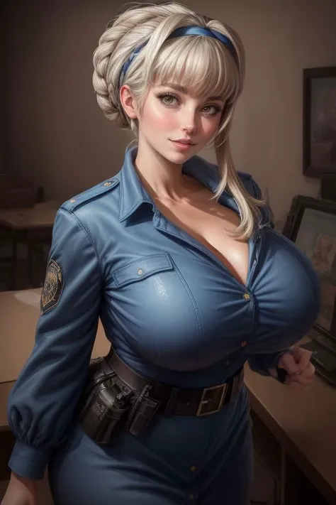 <lora:merope:0.65>,(best quality), big head, face happiness, (merope with huge breasts:1.2) in a police uniform in police station, portrait  <lora:add_detail:1> <lora:LowRA:0.2>